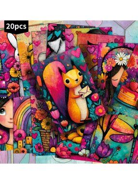 Postcards Vintage Retro Design Bright & Colorful Scrapbooking Supplies Paper Art